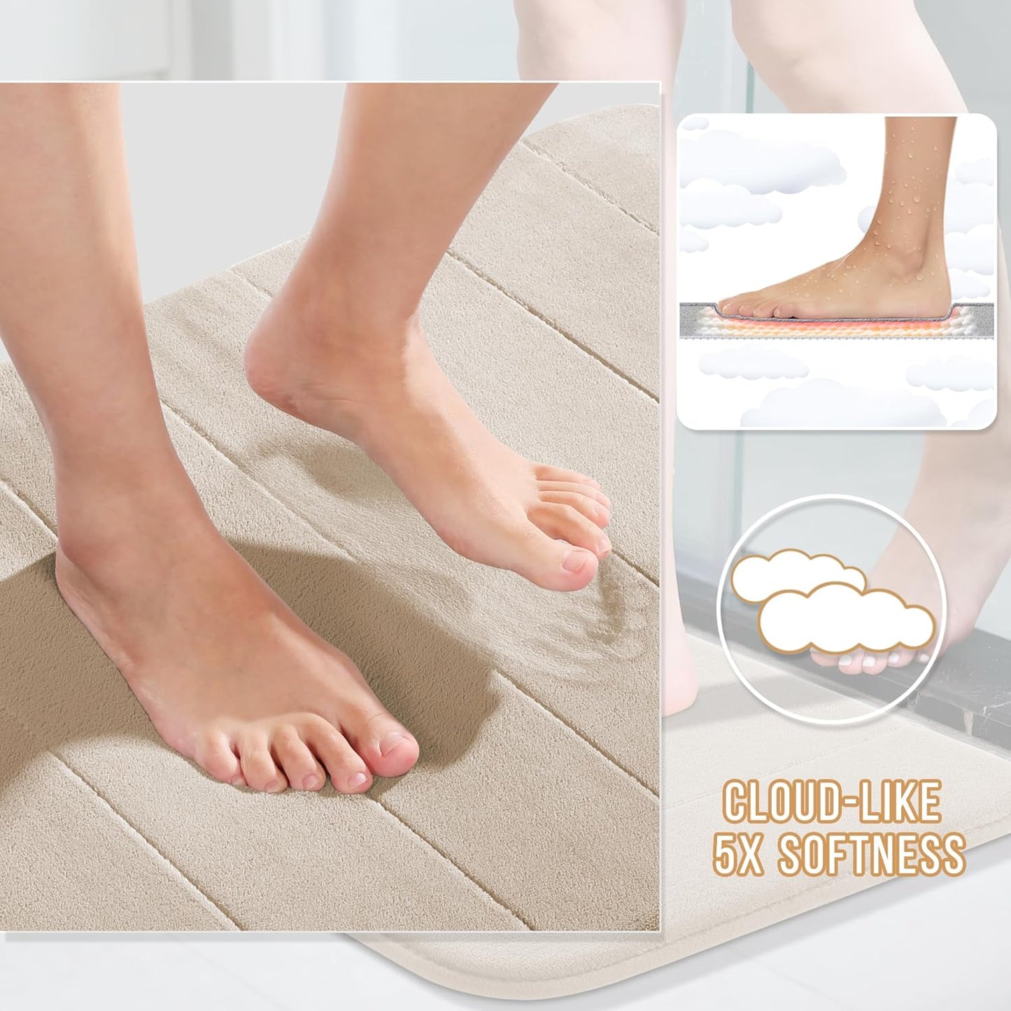 Yimobra Memory Foam Bath Mat, Super Soft Absorbent Bathroom Rug Non Slip, Quick Dry, Machine Washable Floor Carpet for Tub Shower, Home Decor Accessories, 24x17, Grey