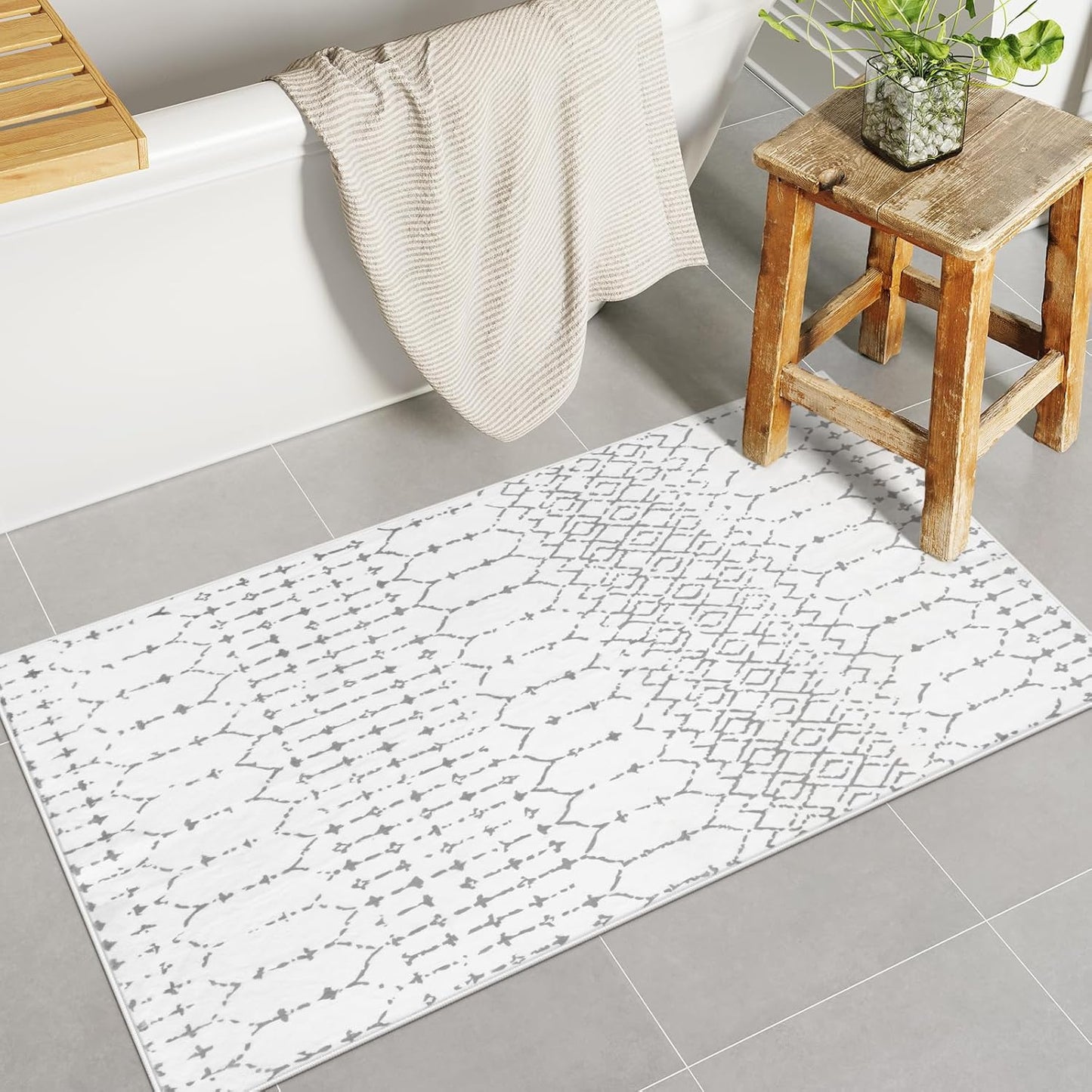 Lahome Moroccan Entry Rug 2x3, Non-Slip Washable Front Indoor Door Mat Rubber Backing Low-Profile Door Rugs, Small Geometric Print Distressed for Entryway Bathroom Kitchen, Black Hana