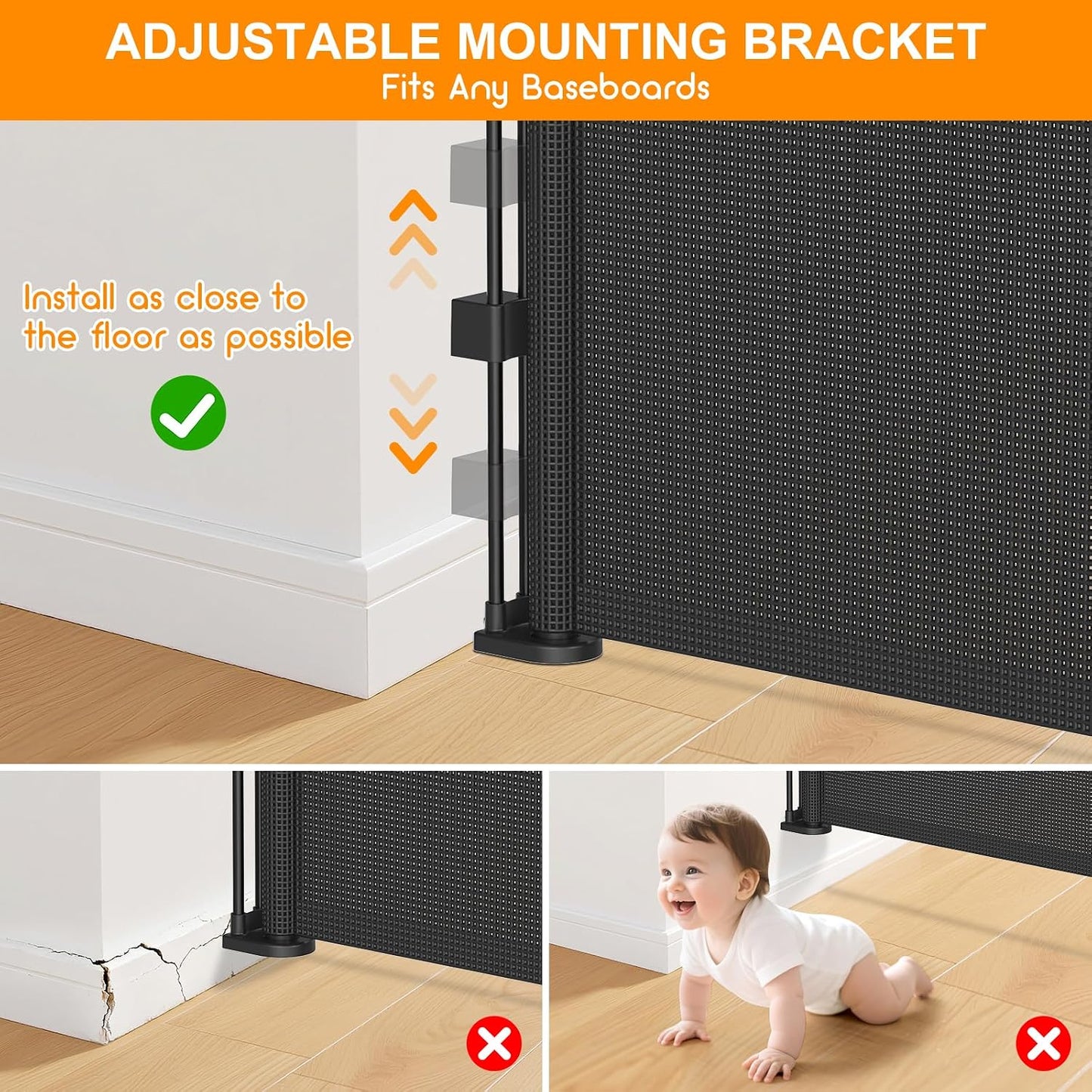 71 inch Retractable Baby Gates, EZIGO Extra Wide Baby Gate for Large Opening Extra Long Mesh Gate for Kids or Pet Dog Gate Child Safety Gate for Stairs Hallways Doorway Indoor Outdoor, Gray