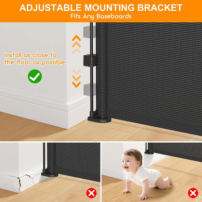 71 inch Retractable Baby Gates, EZIGO Extra Wide Baby Gate for Large Opening Extra Long Mesh Gate for Kids or Pet Dog Gate Child Safety Gate for Stairs Hallways Doorway Indoor Outdoor, Gray