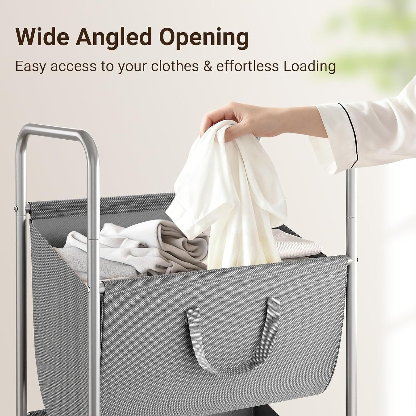 ELYKEN 120L Vertical Rolling Laundry Hamper with Removable Bags, 3 Section Laundry Baskets with Wheels, Space-Saving 3 Tier Laundry Sorter for Small Spaces, Dorm, Bedroom, Bathroom, Laundry Room
