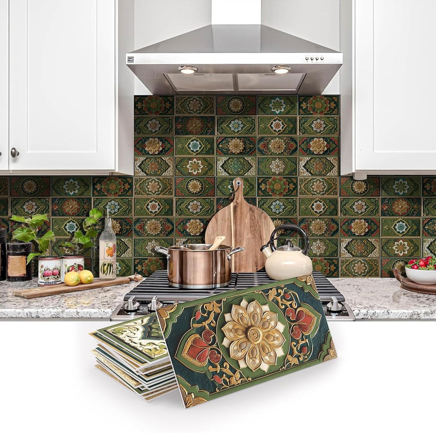 VICCI 32Pcs Tile Decals - Peel and Stick Kitchen Backsplash - Decorative Wall Tiles Stickers 8" x 4" Self-Adhesive Waterproof Removable for Bathroom Cabinets Home DIY Projects Decor