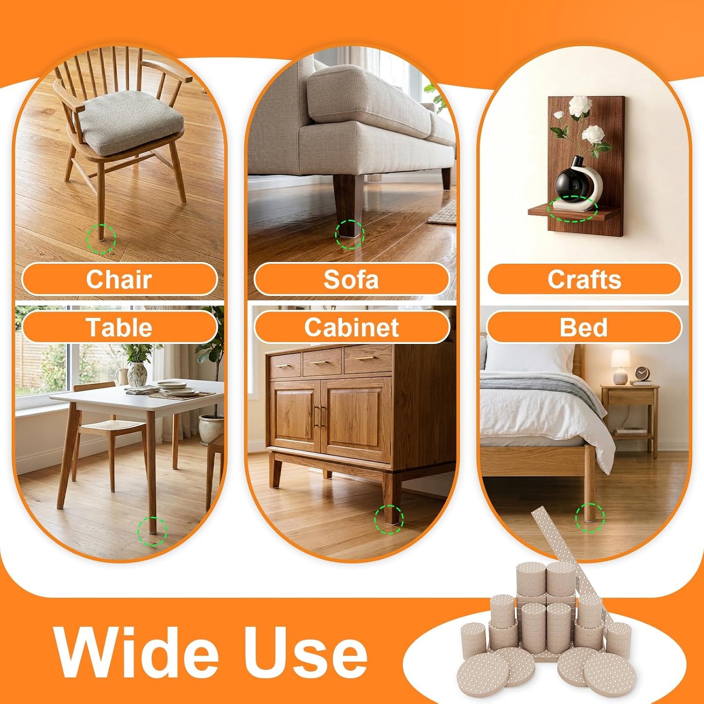 72 PCS Felt Furniture Pads, 0.2 Inch Thick Self Adhesive Furniture Floor Protectors, Round and Rectangle Felt Pads for Chair Legs, Furniture Leg Protectors for Hardwood Floors, Anti Scratch, Beige