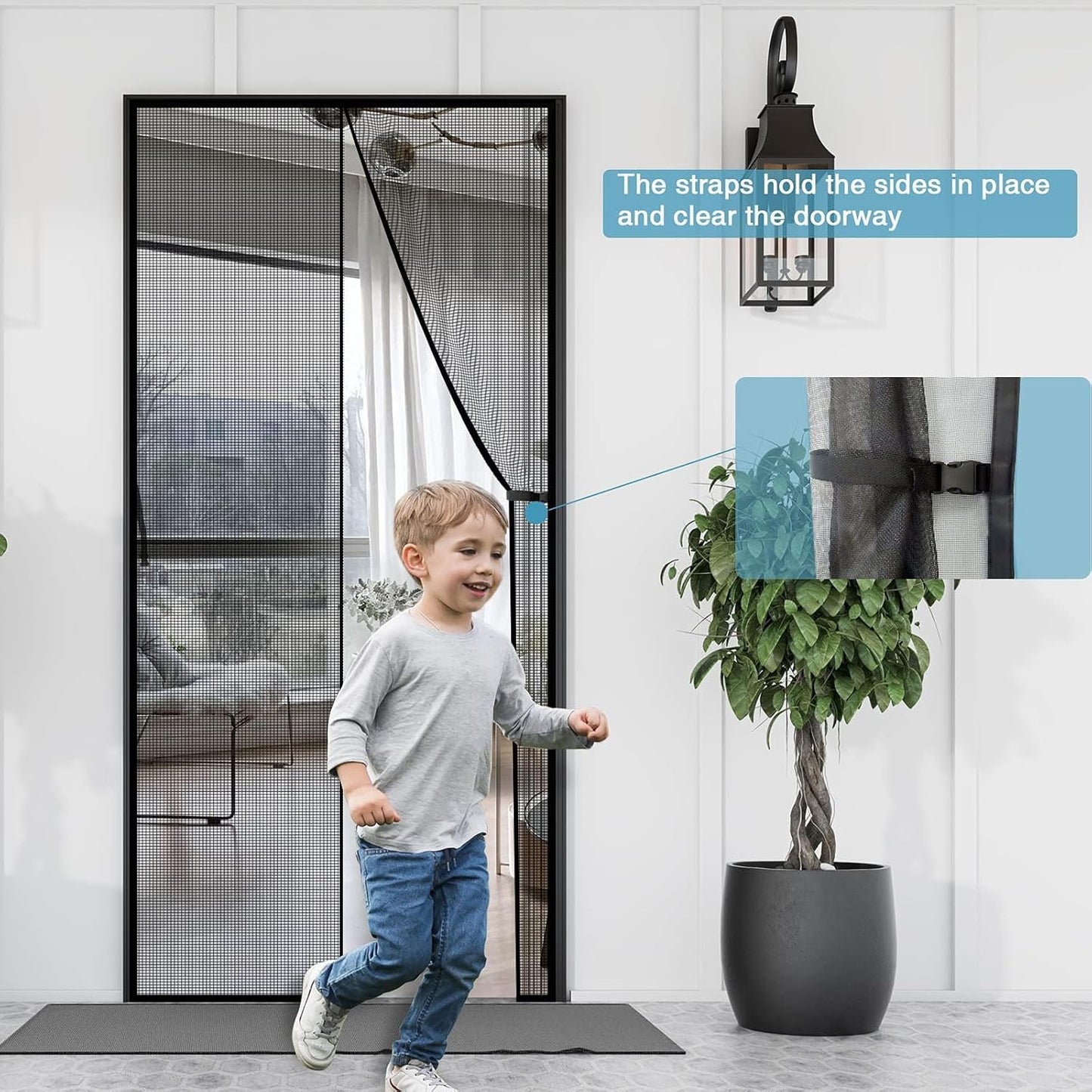 YRH Magnetic Screen Door with Stay Open Buckles - Door Curtains Heavy Duty Self-Sealing Mesh,Powerful Magnets (Fit for Door Size:36x82 Inch,Screen Itself Size:38x83 Inch, Black)