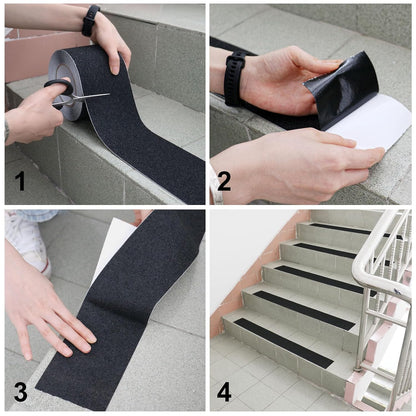 BOMEI PACK Black Anti Slip Tape, 4 Inch x 33 Foot Non-Slip Traction Grip Tape for Stairs, Waterproof Stair Treads Grip Non Slip, Non Skid Tape for Steps, Outdoor Black Grip Tape