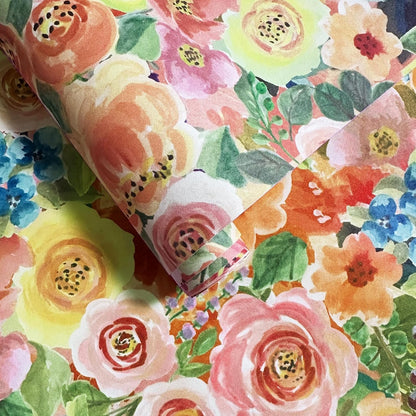 Simon&Siff Floral Peel and Stick Wallpaper 17.3"x80" Pink Watercolor Flowers Wall Murals Removable Wall Paper for Bedroom Bathroom Cabinet Renter Friendly