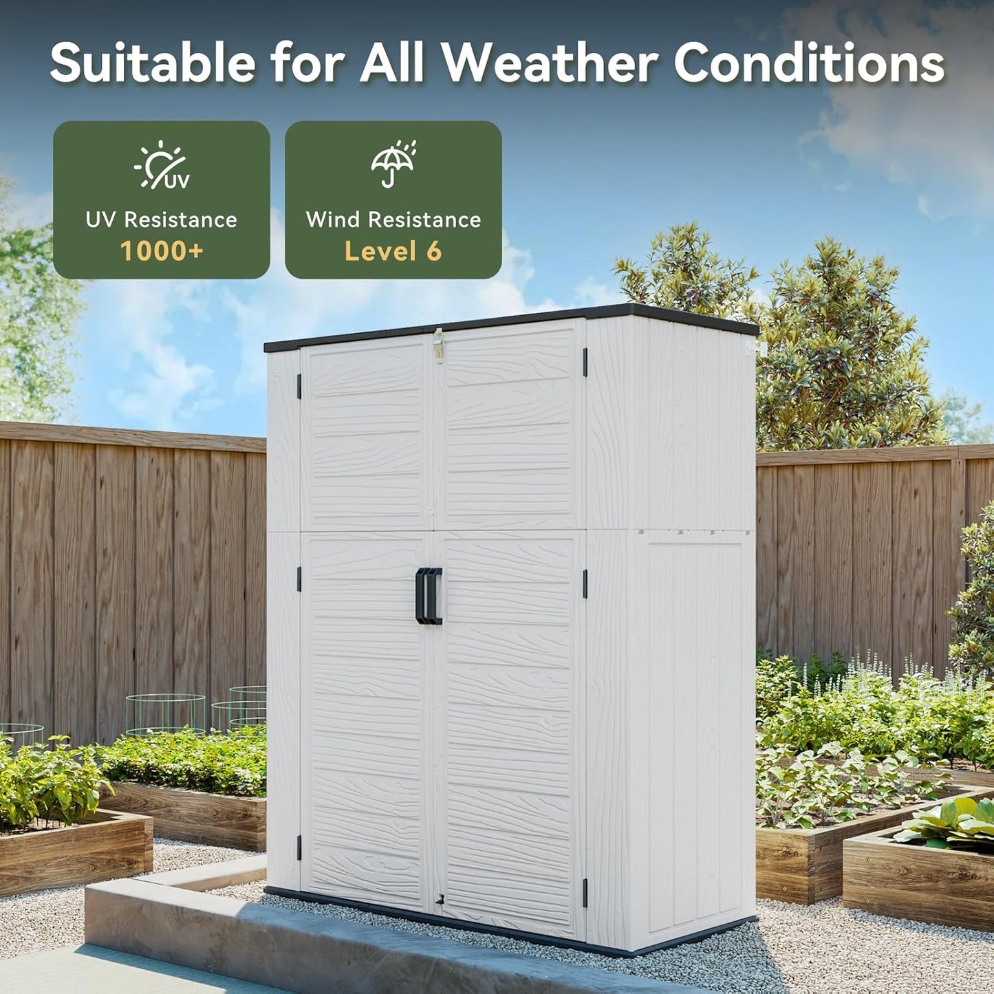 AOXUN Horizontal Storage Sheds 21 Cu.ft, HDPE Outdoor Storage Box 160 Gallon, Waterproof Lockable Resin Deck Box with Spring-Assisted Lid, Patio Storage for Garden, Pool, Cushions, Tools, White