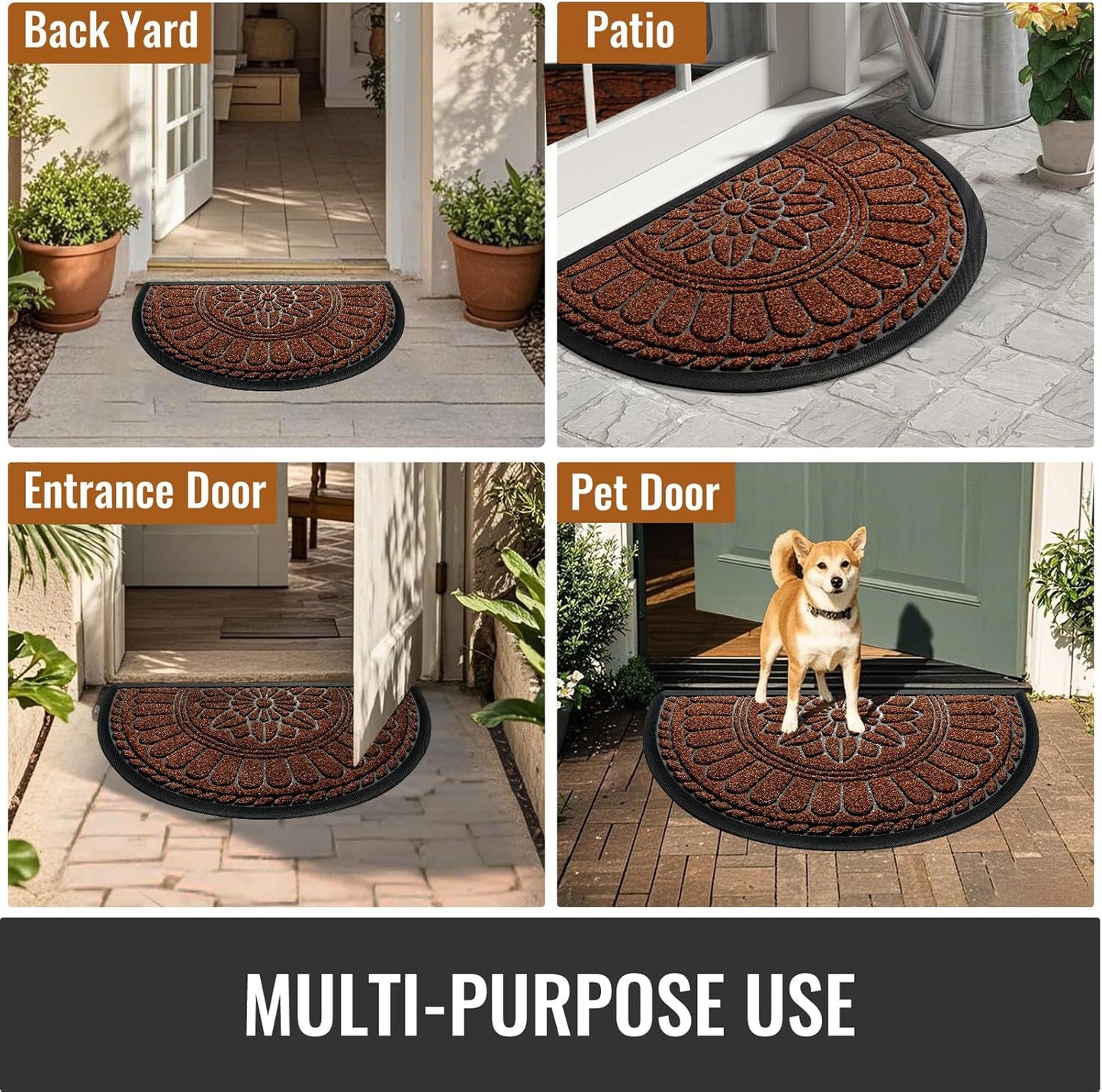 Mibao Front Door Mat Indoor Outdoor Entrance, Semicircular Entrance Mat, Half Round Waterproo Non-Slip Durable Rubber Door Mats, Low Profile Heavy Duty Doormat for Garage, Patio, 30" x 18", Yellow