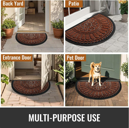 Mibao Front Door Mat Indoor Outdoor Entrance, Semicircular Entrance Mat, Half Round Waterproo Non-Slip Durable Rubber Door Mats, Low Profile Heavy Duty Doormat for Garage, Patio, 30" x 18", Yellow