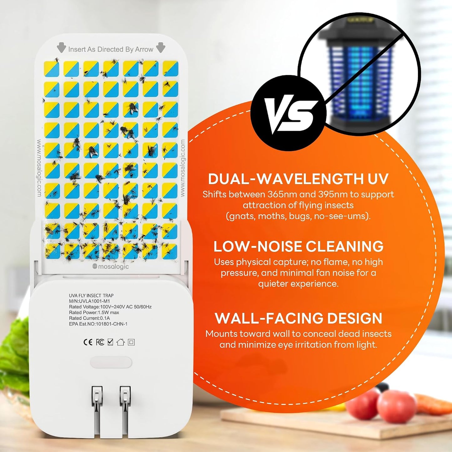 Mosalogic Fruit Fly Traps for Indoors Gnat Trap for House Indoor-600 Sqft Protection Area UV Fly Insect Trapper for Fruit Flies，Gnats，Mosquito，and Other Flying Insect Plug-in Bug Killer White 2Pack