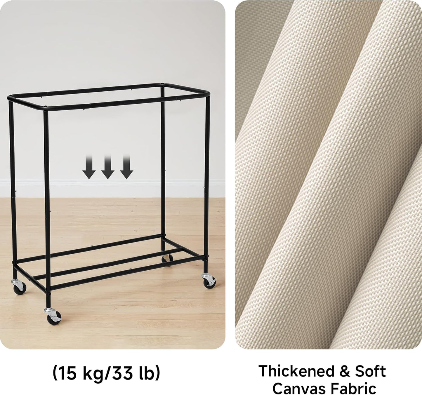 StorageWorks 3 Section Laundry Hamper, Rolling Laundry Cart with Wheels and Handles, Laundry Room Double Sorter for Organizer and Storage, 31.7 Gal(120L), Beige