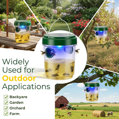 Wasp Traps Outdoor Hanging 4 Packs, Solar Powered Hornet Catcher for Outside Patio Backyard Camping, New Upgrade Carpenter Bee Insect Yellow Jacket Trap with LED Light