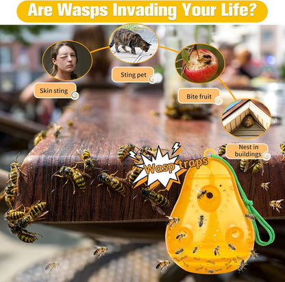 JNKNT Wasp Trap Bee Catcher, Outdoor Hanging Wasp Trap, Reusable Hornet & Yellow Jacket Trap, 2 Pack (Pear Shape - Orange)