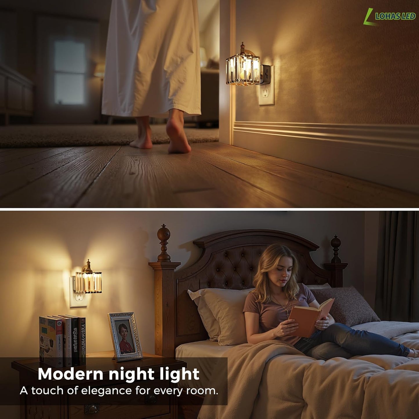 L LOHAS LED Night Light,Dimmable Night Lights Plug into Wall, 2 Pack Acrylic Nightlight with 0-100 LM Adjustable Brightness, 3000K Plug in Night Light with Dusk to Dawn Sensor, for Bathroom Hallway