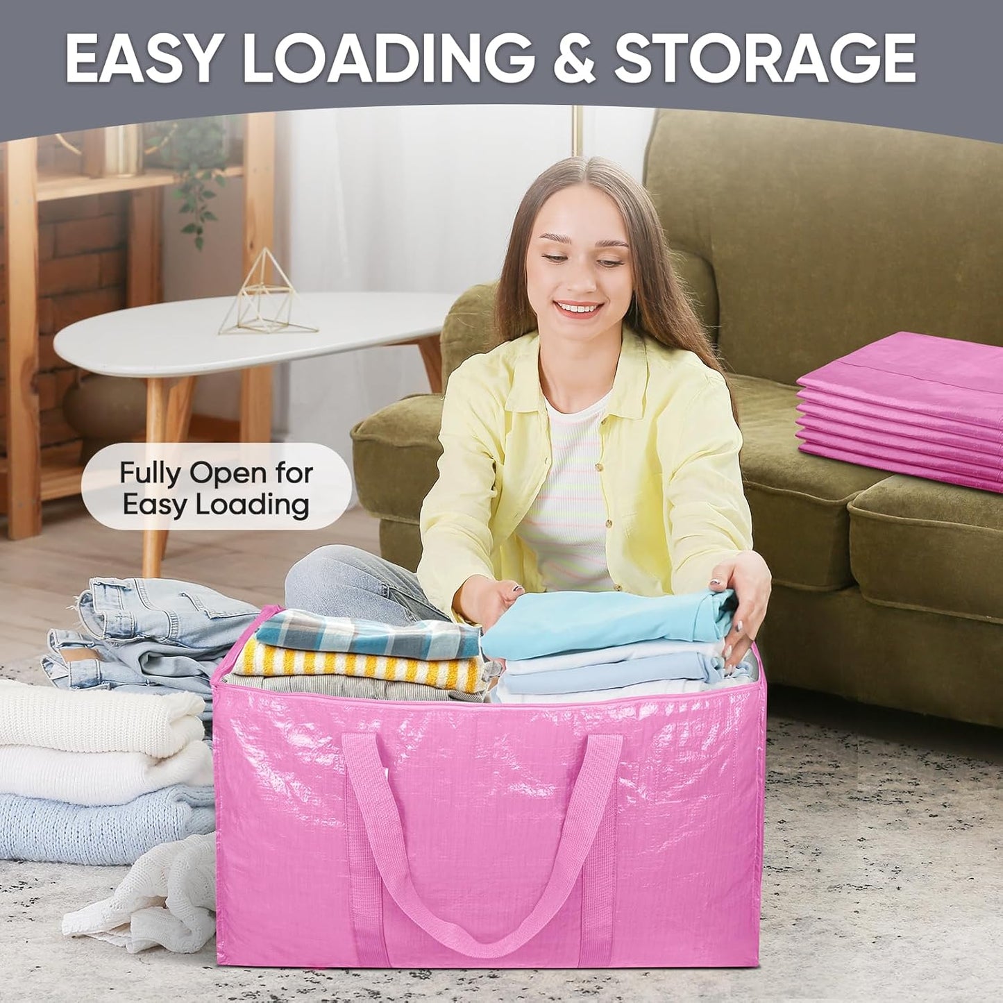 TICONN 4 Pack Extra Large Moving Bags Heavy Duty with Zippers & Carrying Handles, Durable Storage Bags Moving Boxes for Closet Organizers and Storage (4 Pack, Blue)