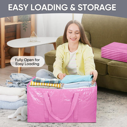 TICONN 4 Pack Extra Large Moving Bags Heavy Duty with Zippers & Carrying Handles, Durable Storage Bags Moving Boxes for Closet Organizers and Storage (4 Pack, Blue)