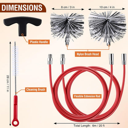 Feekoon Pellet Stove Cleaning Kit, 10 FT Flexible Steel Rod with 3" Brush Head, Flue Detail Cleaner, Pellet Stove Accessories for Vent Pipes Cleaning - Reduce Buildup & Improve Airflow