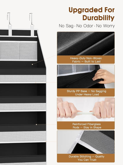 Criusia Over The Door Organizer, Heavy-Duty 6-Shelf Hanging Storage with 13 Mesh Pockets, 55lbs Capacity Behind The Door Storage for Nursery, Bathroom, Bedroom, and Dorm, Grey