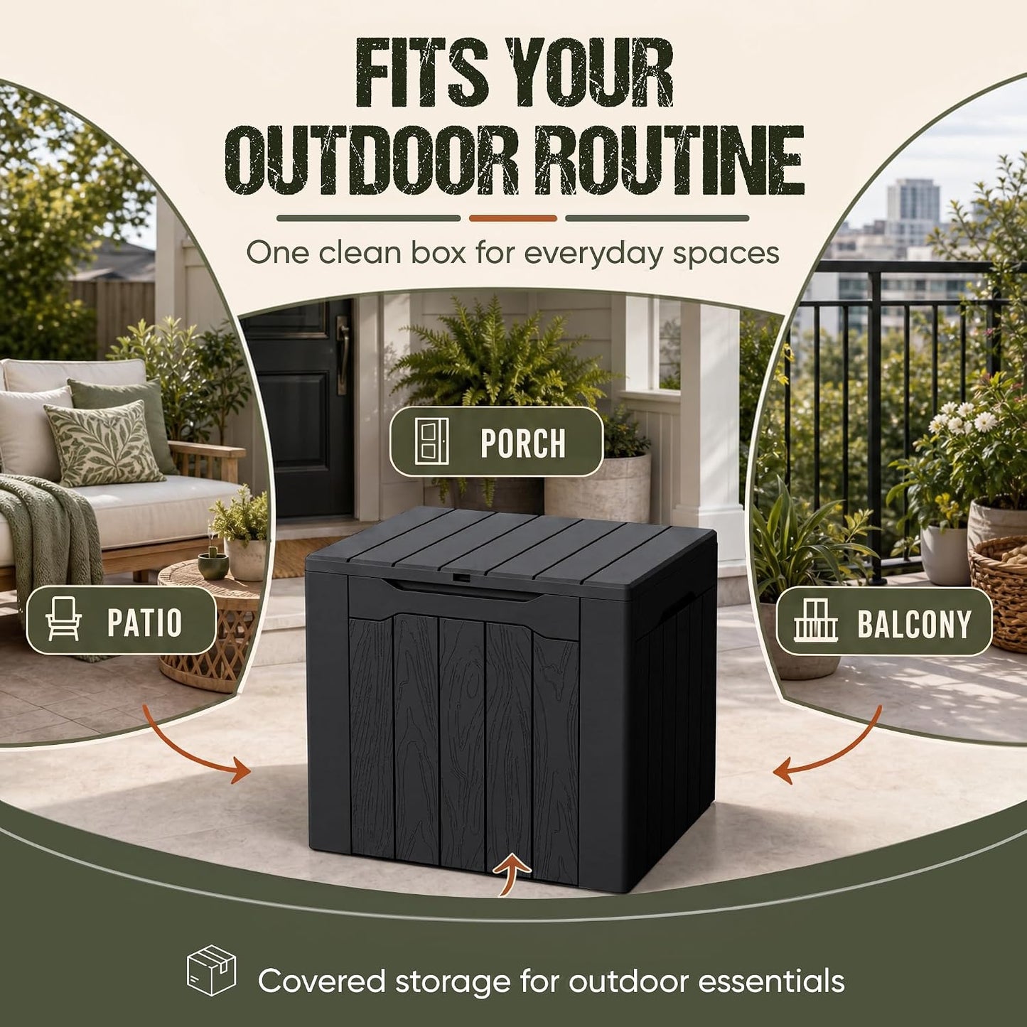 Flamaker Resin Deck Box 120 Gallon Waterproof Large Outdoor Indoor Storage Box Imitation Wood Resin for Patio Furniture Garden Tools and Pool (Black)