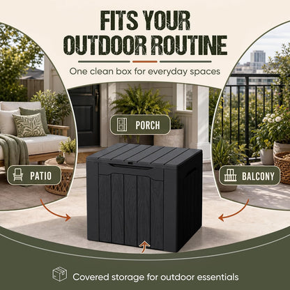 Flamaker Resin Deck Box 120 Gallon Waterproof Large Outdoor Indoor Storage Box Imitation Wood Resin for Patio Furniture Garden Tools and Pool (Black)
