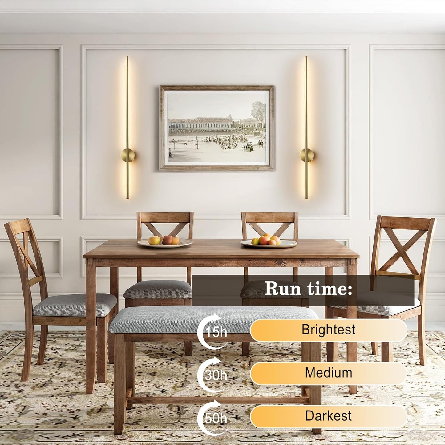Battery Operated Modern Wall Sconces, Dimmable Wireless Wall Light Set of Two with Remote Control, 3 Color Temperatures, Rechargeable LED Wall Sconce for Bedroom, Living Room, Hallway, 23.6 Inch Brass