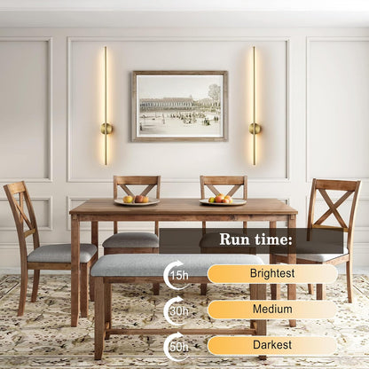 Battery Operated Modern Wall Sconces, Dimmable Wireless Wall Light Set of Two with Remote Control, 3 Color Temperatures, Rechargeable LED Wall Sconce for Bedroom, Living Room, Hallway, 23.6 Inch Brass