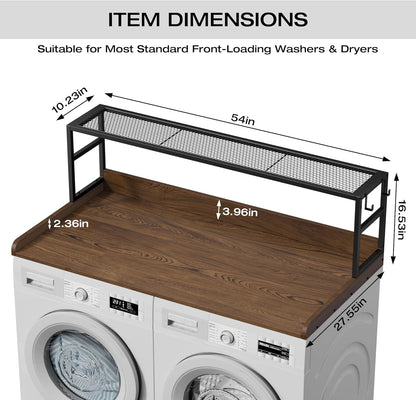 Washer Dryer Countertop with Shelf, Washer Dryer Topper, Solid Wood Washers and Dryers Countertop, 54" Width x 27.5" Depth Laundry Countertop for Laundry Room Organization and Storage, Black