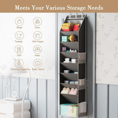 Criusia Shoe Organizer, Over the Door Shoe Organizer, Hanging Closet Shoe Storage with Large Deep Pockets, Fits 16–24 Pairs of Sneakers, Sandals, Boots, Gray