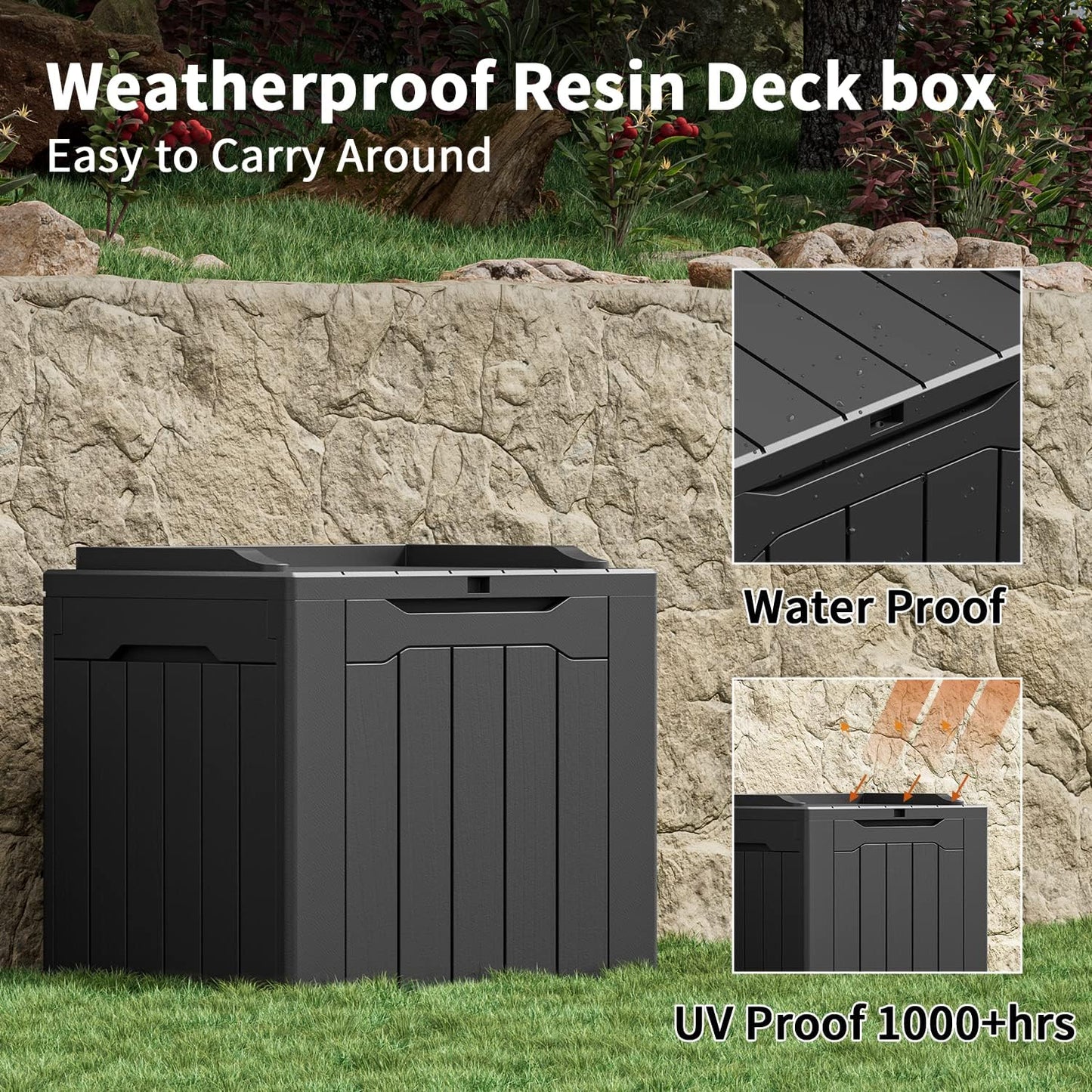 Greesum Outdoor Storage Box 31 Gallon Storage Box with Lid for Patio Furniture, Garden Tools, Pool Supplies, Waterproof and UV Resistant, Lockable, Dark Black