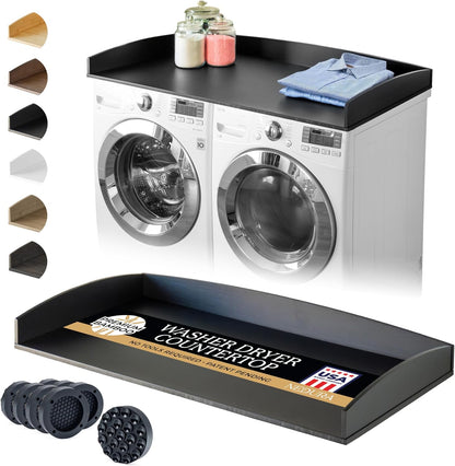 Nedura Washer Dryer Countertop with Anti-Vibration Pads, Curved Edge Rails, Premium Bamboo Laundry Countertop, Washer Dryer Topper, Laundry Room Organization, Laundry Room Accessory – Dark Walnut