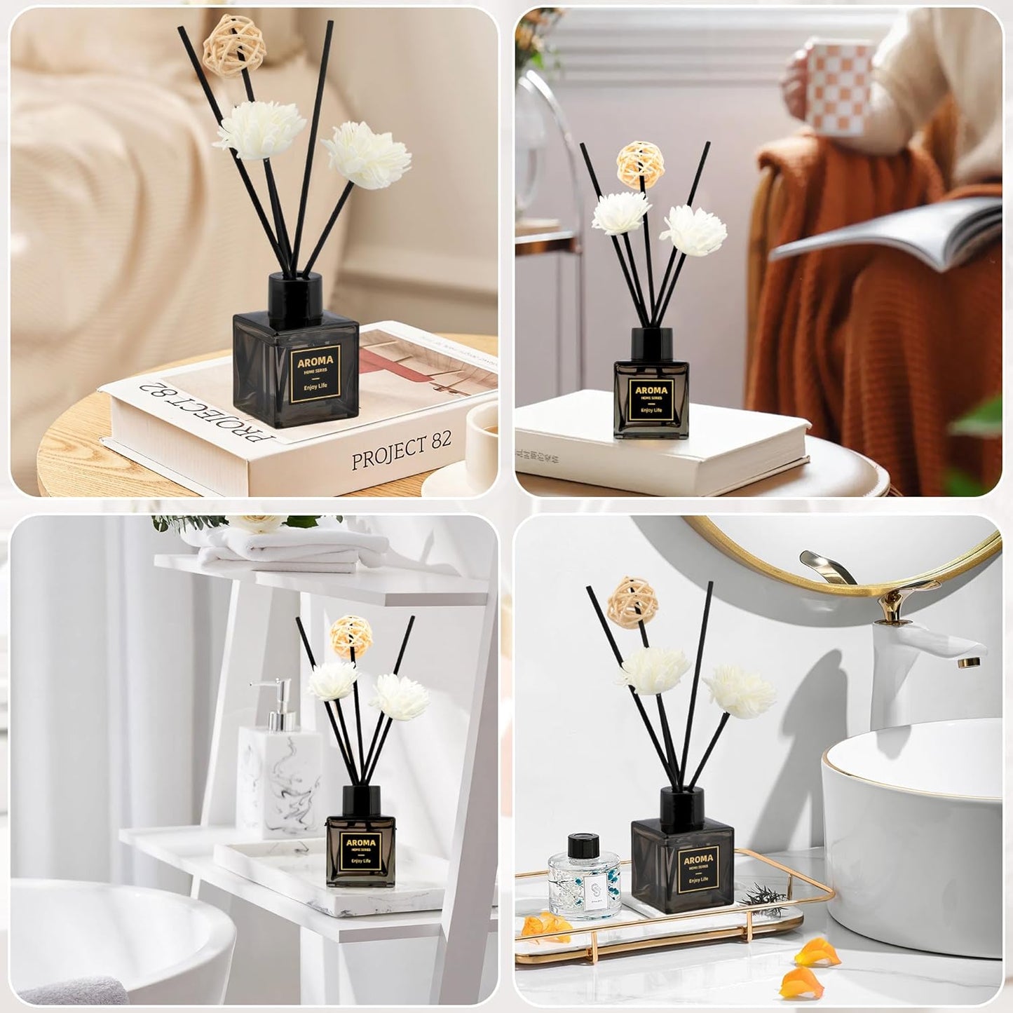 Reed Diffuser Set, 1.7 fl oz Scent Diffuser with Sticks, Freesia Scent for Bathroom Accessories Shelf Decor, Air Fresheners for Home, Home Fragrance Products, House Office Room Decor Aesthetic Gift