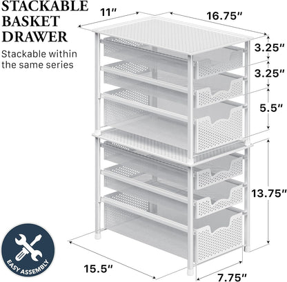 Simple Houseware Stackable 2 Tier Sliding Basket Organizer Drawer, White