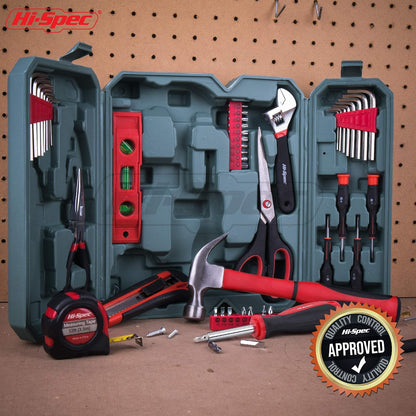 Hi-Spec 57pc Home Garage DIY Tool Kit Set. Complete Beginner Handyman and Home Mechanics Tool Box Set for Auto, Car, Bike and Household Repairs