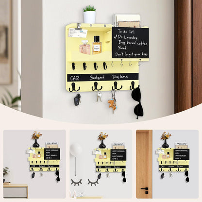 Key Holder for Wall Mount with Shelf and Mail Organizer, Key and Mail Holder with 16 Hooks, Farmhouse Entryway Organizer, Home Decor Rack (Pine Wood, Black)