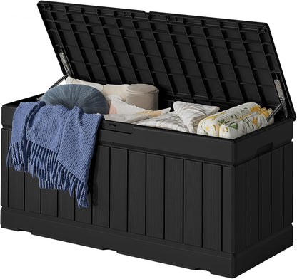 32 Gallon Deck Box Outdoor Indoor Waterproof Storage Box for Patio Furniture, Pool Accessories, Garden Tools, and Cushion Storage, Black