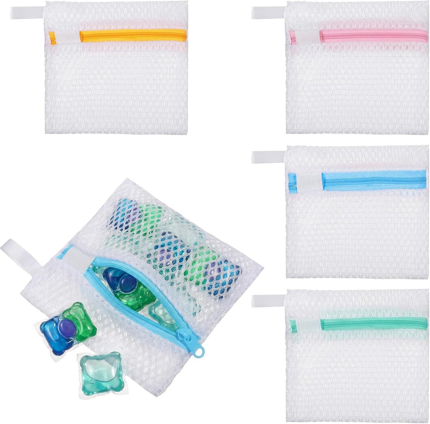 4 PCS Laundry Pod Anti-Sticking Bag Reusable Laundry Mesh Bag with Zipper Mini Pods Dissolution Protection Pacs Secure Holder for Detergent Pods Scent Beads Washer Safe Delicates