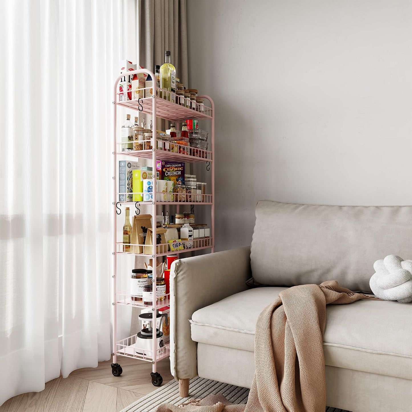 Slim Rolling Storage Cart with Wheels, Metal 6 Tier Spice Rack Mobile Shelving Unit Organizer Kitchen Utility Cart for Office Bathroom Kitchen Laundry Room Narrow Places (6inches)
