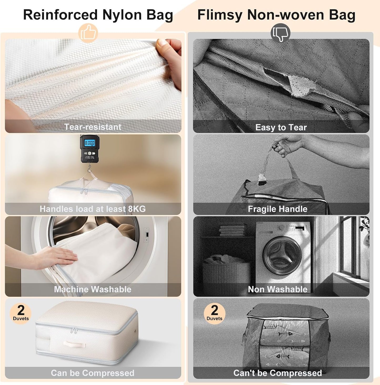 Comforter Storage Bag - Large Capacity Blanket Storage Bags 3-Layer Ultra Space Saving Self Compression Organizer, Washable Compression Bags for Storage Comforter Blanket, 2-Pack, Beige