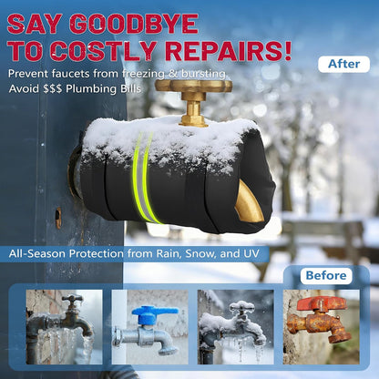 Outdoor Faucet Covers for Winter,7.28" W x 10.35" H Faucet Covers with 420D Waterproof Oxford Fabric, Reflective Strips (Black, 2 Pcs)