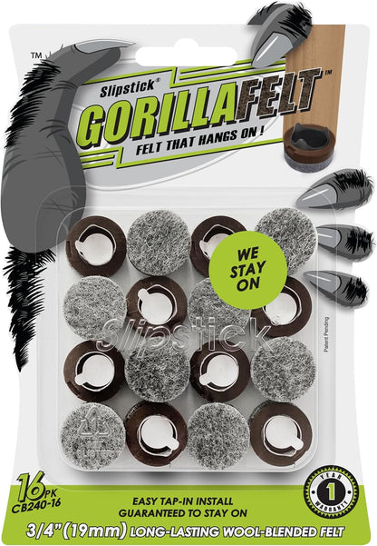 GorillaFelt Chair Leg Floor Protectors/Felt Chair Glides (Set of 16) Tap-On Felt Furniture Pads Guaranteed to Stay On, 1 Inch Round Chair Sliders