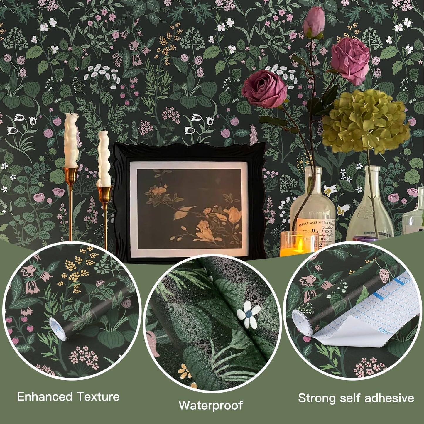Dimoon 17.3" X 78.7" Peel and Stick Wallpaper Floral Contact Paper Boho Beige White Renter Friendly Natural Wall Paper Waterproof Removable Self Adhesive Wallpaper for Bedroom Livingroom Vinyl Roll