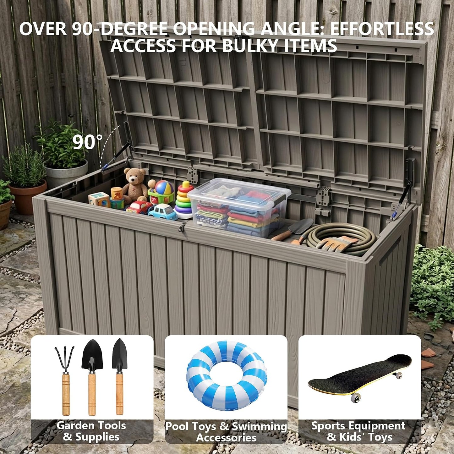 Outdoor Storage Box, 320 Gallon Waterproof Deck Box [Upgraded 3.0], Dual Gas-Spring Ultimate Resin Organizer for King Cushions, Heavy-Duty Lockable Estate Storage Bench, Backyard BBQ, Black