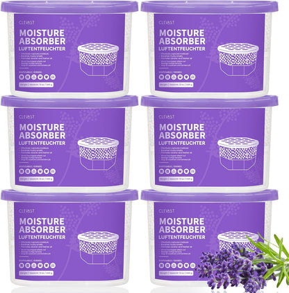 CLEVAST Moisture Absorber Boxes 6 Pack, 10 Oz Dehumidifier for Closet & Bathroom, Humidity Absorber for Wardrobe, Bedroom, RV & Car, Fragrance-Free Moisture Control, Unscented