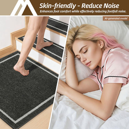 COSY HOMEER Soft Stair Treads Non-Slip Carpet Mat 28inX9in Indoor Stair Runners for Wooden Steps, Stair Rugs for Kids and Dogs, 100% Polyester TPE Backing 4pcs, Grey