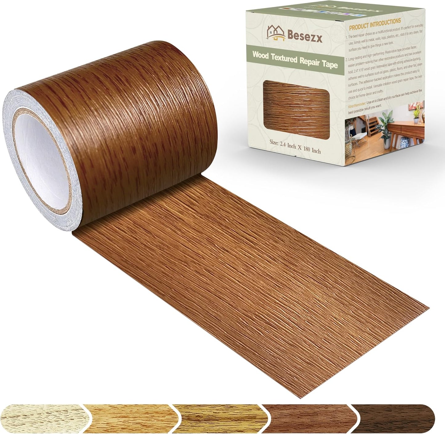 Besezx Wood Grain Repair Tape, 2.4" X15', Self Adhesive Wood Grain Repair Patch for Tables, Chairs, Baseboards, Doors, Windows, Floors, All Kinds of Furniture Renovation, Handicraft DIY. (Natural oak)