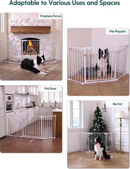 Babelio 104" Extra Wide Baby Gate, 30” Tall Auto Close Dog Fence for Stairs Doorways Fireplace, Hardware Mounted Pet Gate Indoor, Foldable 5 Metal Panels, AdaptiZone Series, Black