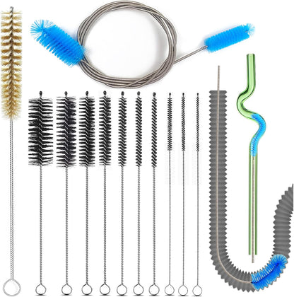 12 Pcs Tube Pipe Cleaners Brush Set,Flexible Drain Brush,Long Straw Brush,61-inch Flexible Double-Ended Hose Brush,8.2-inch Different Diameters Brush,12-inch Brass Wire Brush,for Kitchen Sink Plumbing