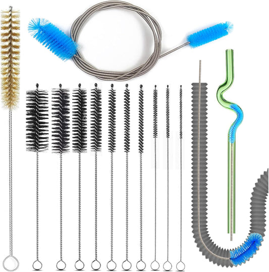 12 Pcs Tube Pipe Cleaners Brush Set,Flexible Drain Brush,Long Straw Brush,61-inch Flexible Double-Ended Hose Brush,8.2-inch Different Diameters Brush,12-inch Brass Wire Brush,for Kitchen Sink Plumbing