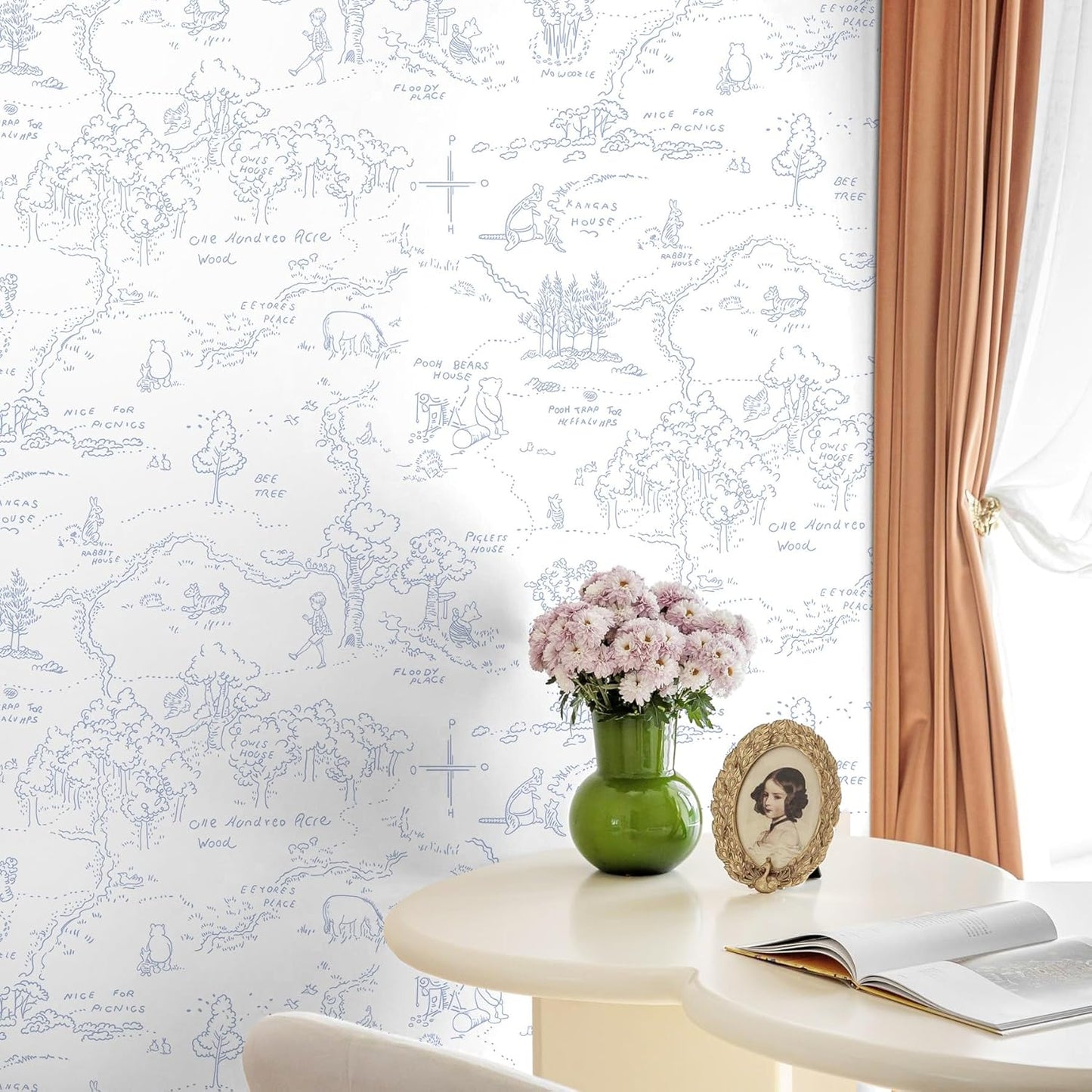Dimoon 17.3''x78.7'' Vintage Peel and Stick Wallpaper Boho Beige Neutral Contact Paper White Floral Bird Wallpaper Removable Botanical Renter Friendly Modern Wall Paper Bedroom Bathroom Vinyl Roll