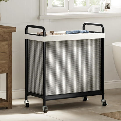 WOWLIVE Laundry Hamper 3 Section, 120L Rolling Laundry Basket with wheels and Removable Liner Bag, Laundry Sorter with Metal Handle, Large Clothes Hamper for Laundry Room, Bathroom and Dorm, Beige